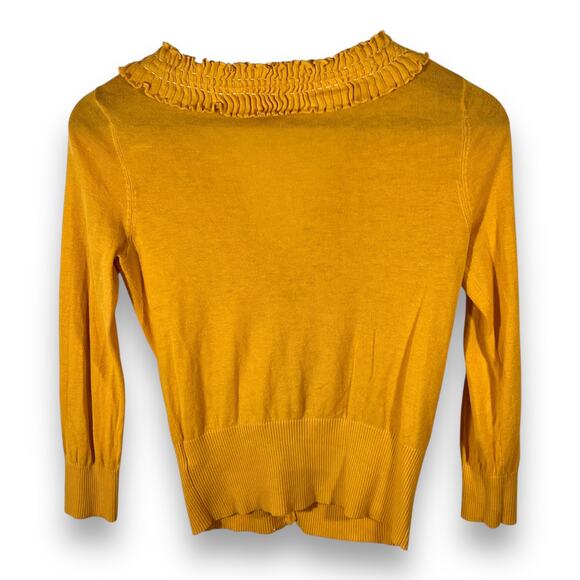 Sparrow Cardigan Womens XS Yellow Gold Ruffle Cotton Button Front Knit - Picture 4 of 10